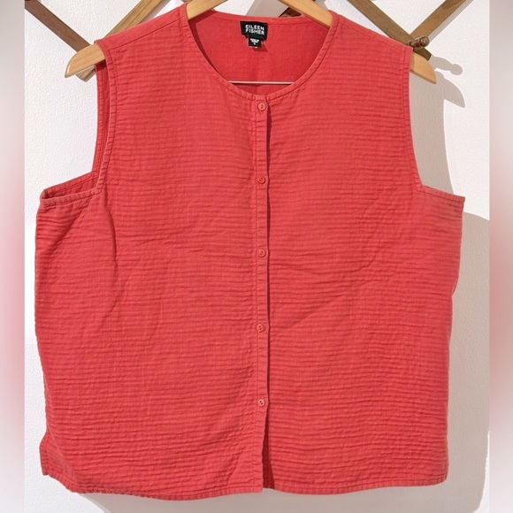Eileen Fisher Tops - Eileen Fisher Quilted Cotton Sleeveless Button Down Coral Women's sz Large